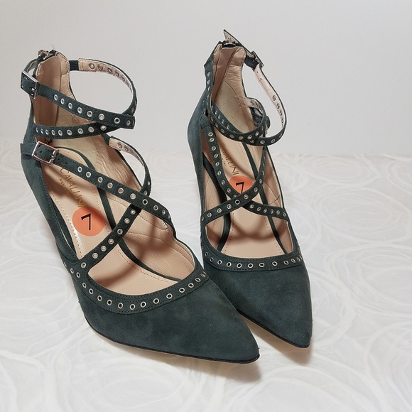 CAVALLINI CRISSCROSS ANKLE STRAP HEELS W/ ZIPPER - Picture 1 of 5